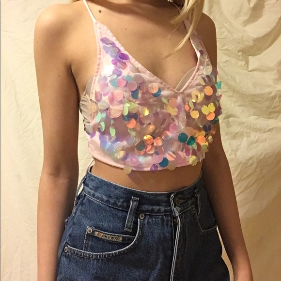 ♡ motel rocks pink sequin crop top ♡ - Picture 3 of 3